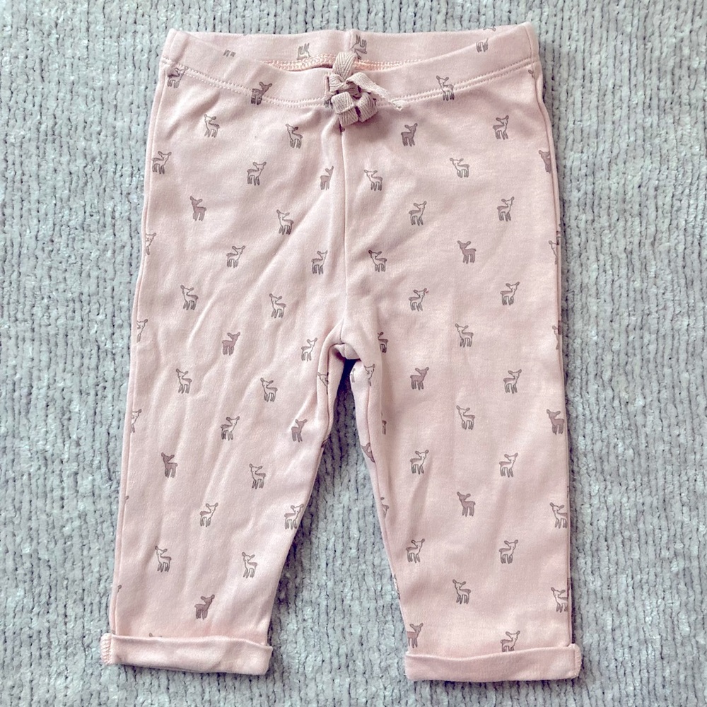 Pehr Organic Cotton Baby Pants Pink With Deer Print 3-6M